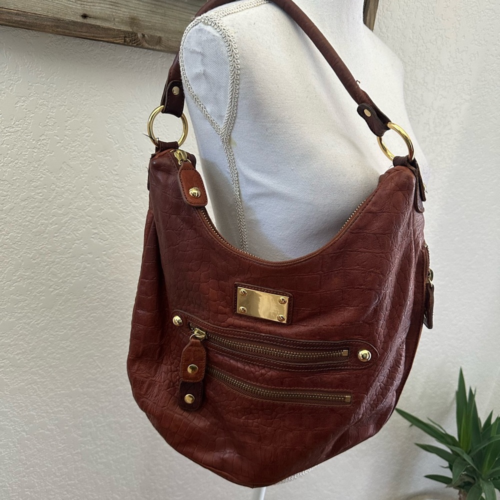 Linea Pelle brown leather slouchy zippered shoulder bag tote purse